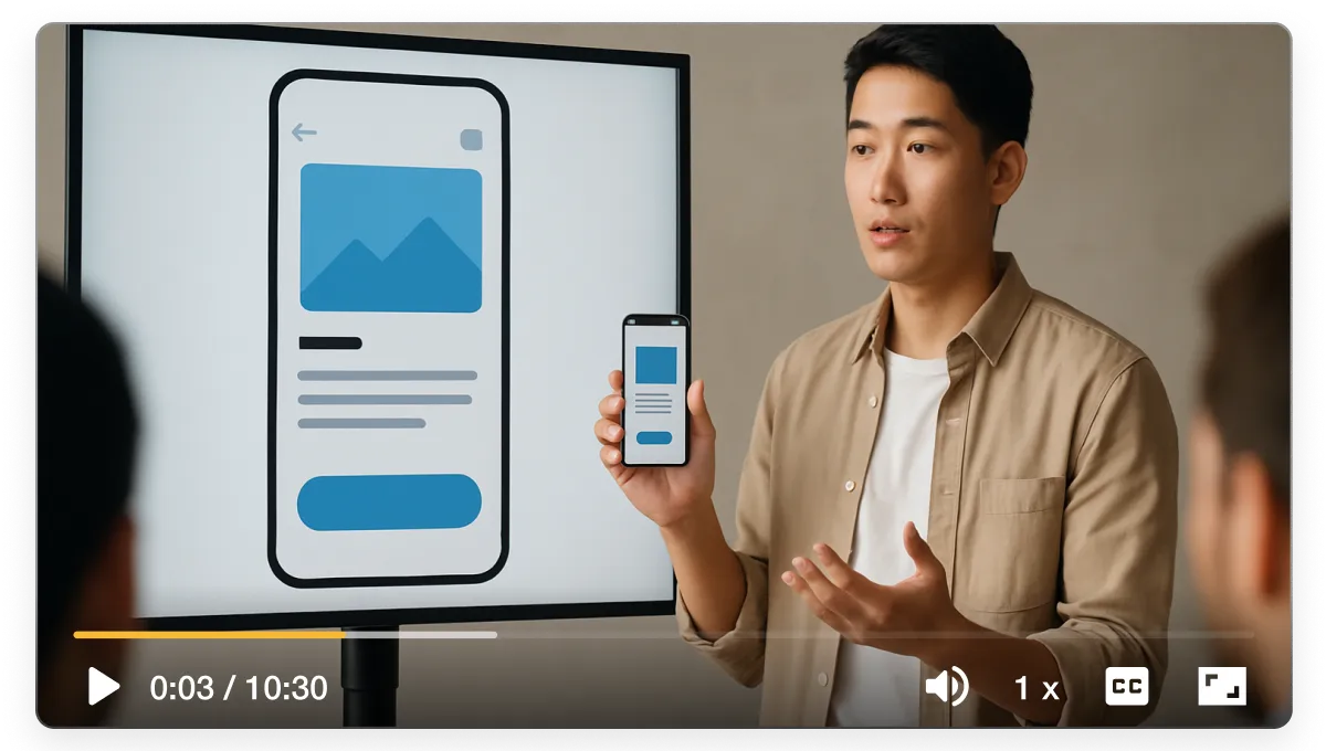 Flipped classroom video maker in Visla showing a teacher presenting lesson content as a polished video